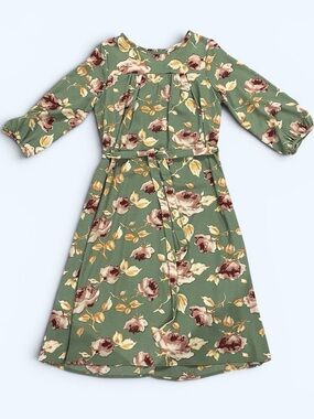 Mimi & Daphne Green Floral Lined Midi Dress (Medium)